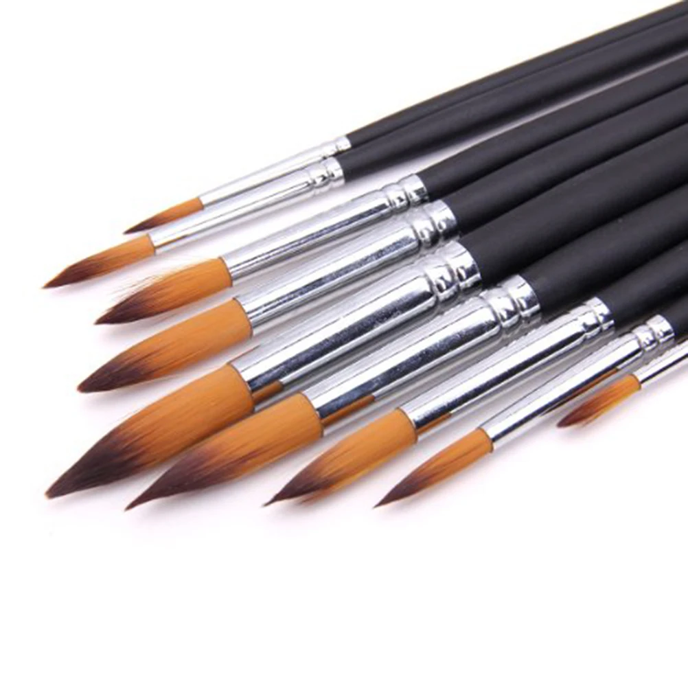 

9 Pcs Round Toe Nylon Brushes Black Handle Pointed Tip Acrylic Watercolor Oil Paint Ideal Gifts Artists Painters Art