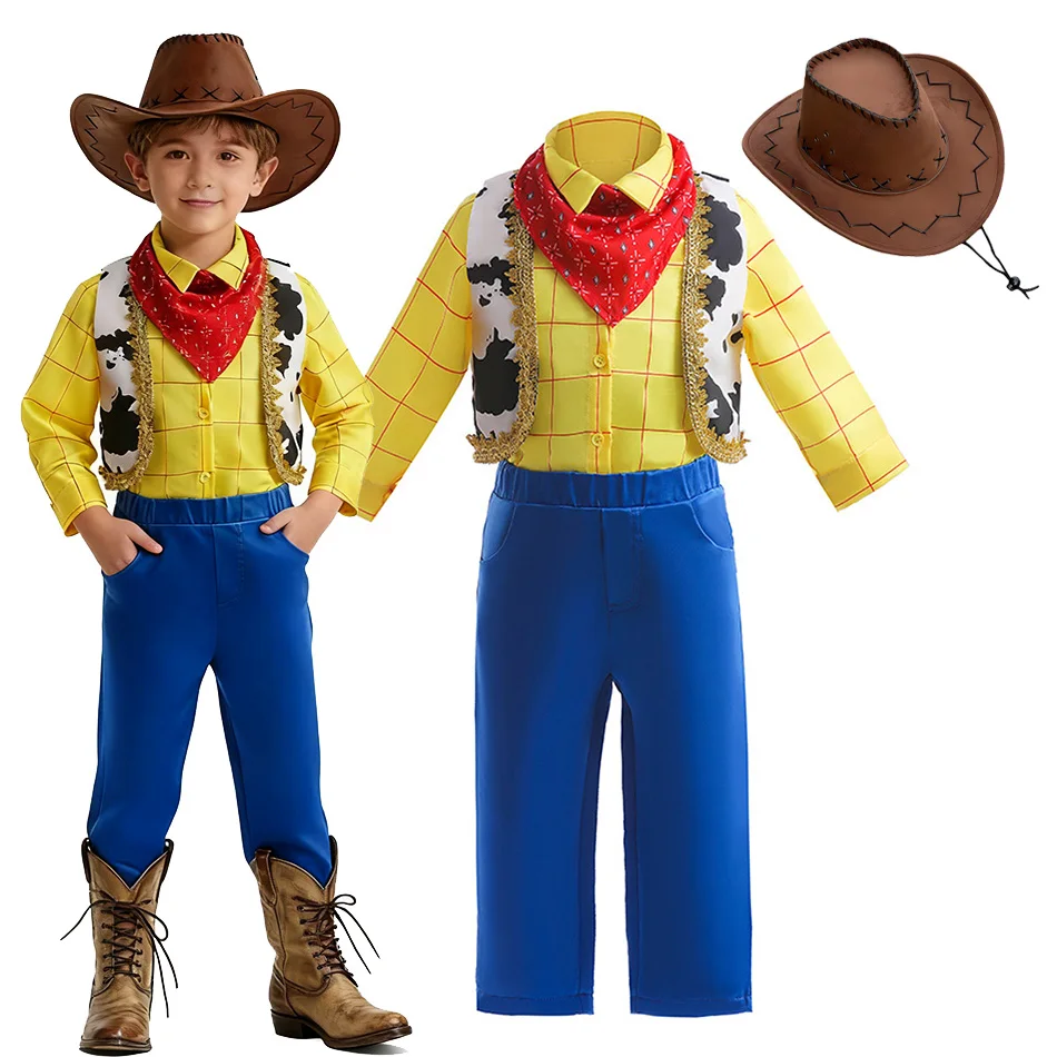 

Little Boy Toy Story Woody Tuxedo 3PCS Sheriff Formal Suit Disney Anime Character Same Outfit Kids Carnival Cosplay Costume