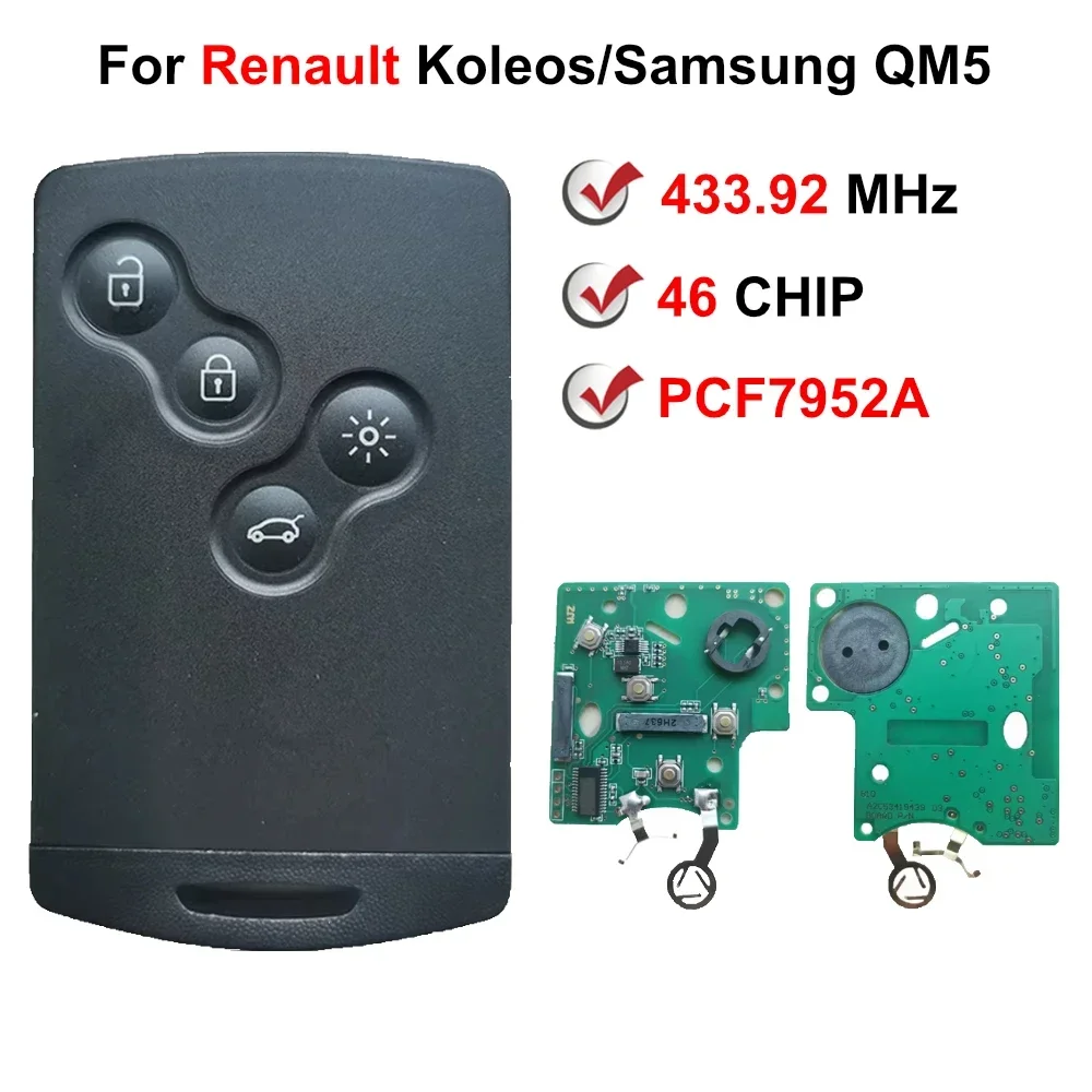 4 Button 433.92 MHz FSK PCF7952A 46 CHIP VA2 NSN14 Blade Keyless Smart Key For Renault Koleos Samsung QM5 2008 2009 2010 2011