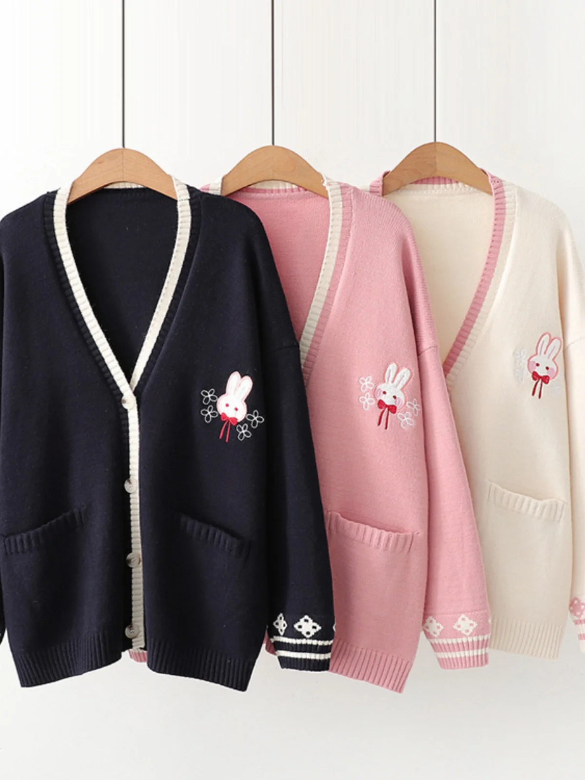 

Double ket V-ne Casual Cardigan Sweater Women's Street Sle Loose Fit Long Sve Mid-Length Knitwear Autumn Season