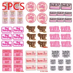 5PCS/Lots Pink Letters Patch Iron On Patches For Clothing Applique DIY Cowboy Hat Embroidered Patches On Clothes Badges Stickers