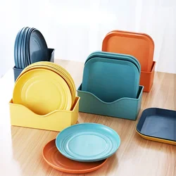 8Pcs Square Round Wheat Straw Plates Pasta Salad Bowls Lightweight Reusable Food Serving Party Snack Dinner Dishes Camping With