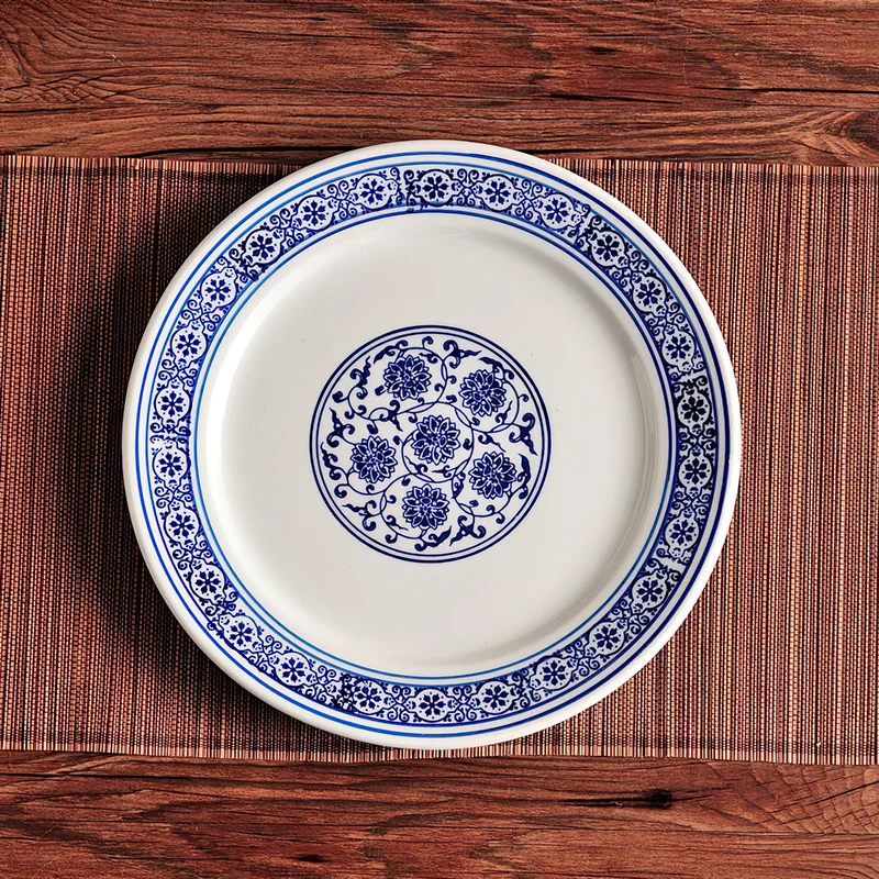 Blue and White Porcelain Flat Plate Japanese Tableware Ceramic Plate Steak Salad Fruit Western Food Dish Home Kitchen Supplies