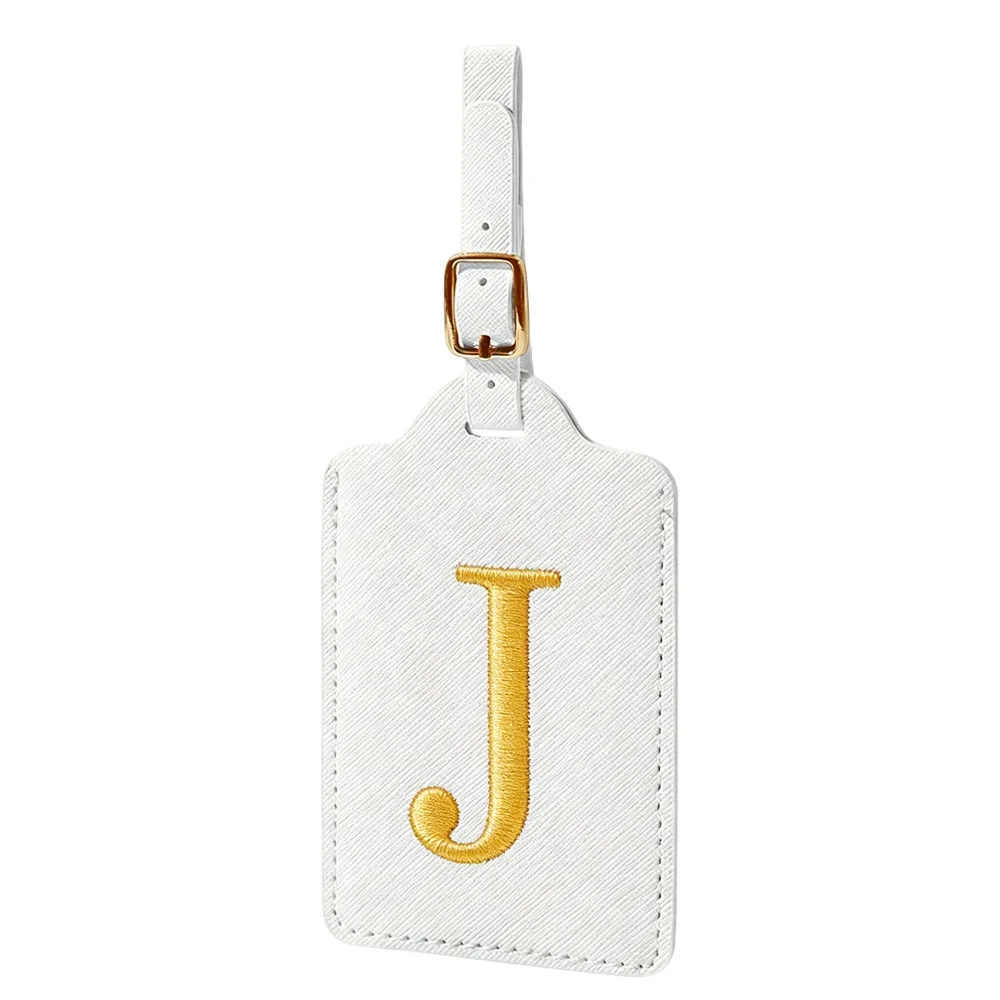 PU Leather Material Luggage Tag Privacy Flap Design Embroidered Letters Luggage Identification Tool Name Card Slot A-Z Letters