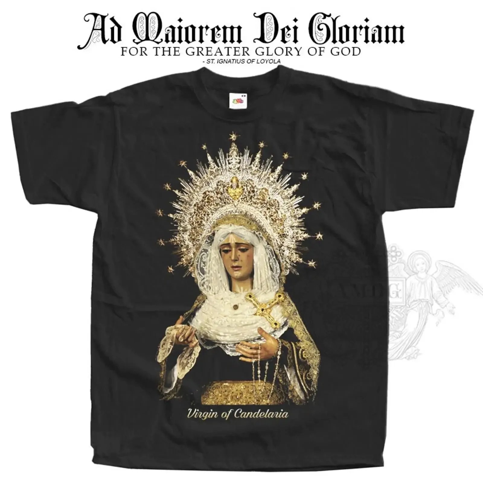 Camiseta Católica Nuestra Señora de Candelaria V1 Virgen María Jesús Tallas S-5XL Vintage Lavada Ligeramente Unisex Versátil Streetwear