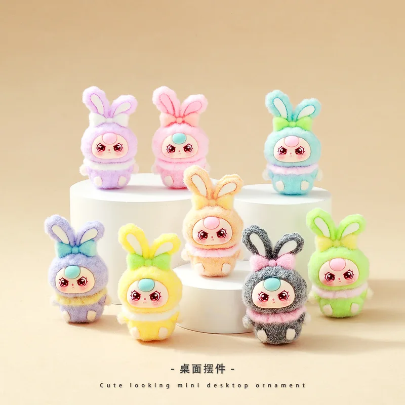 

New Hot 8pcs/Set Mini Flocking Cute Rabbit Baby Three Doll Anime Action Figure Collection Desk Ornaments Trendy Toys Girls Gift