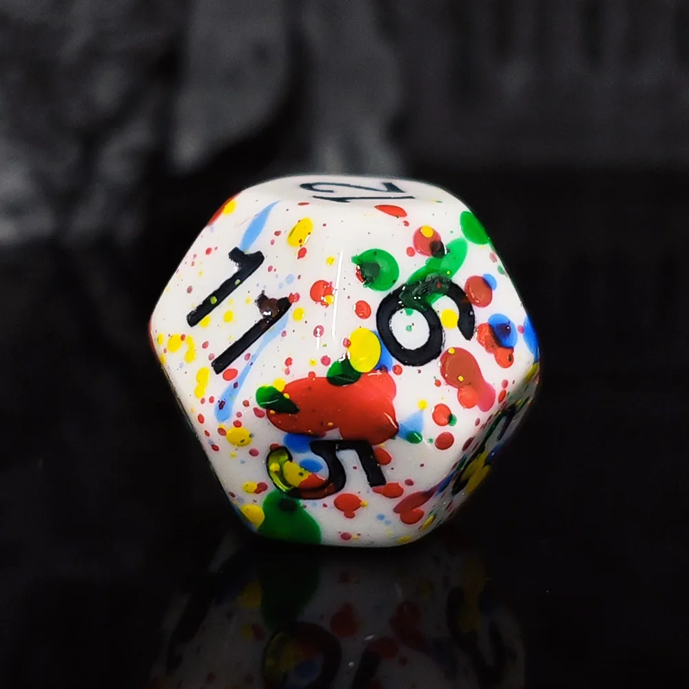 Paint Splatter Dice Set - 7PCS White with Colorful Splash Polyhedral Dice, Perfect for DND RPG & Tabletop Games view 6