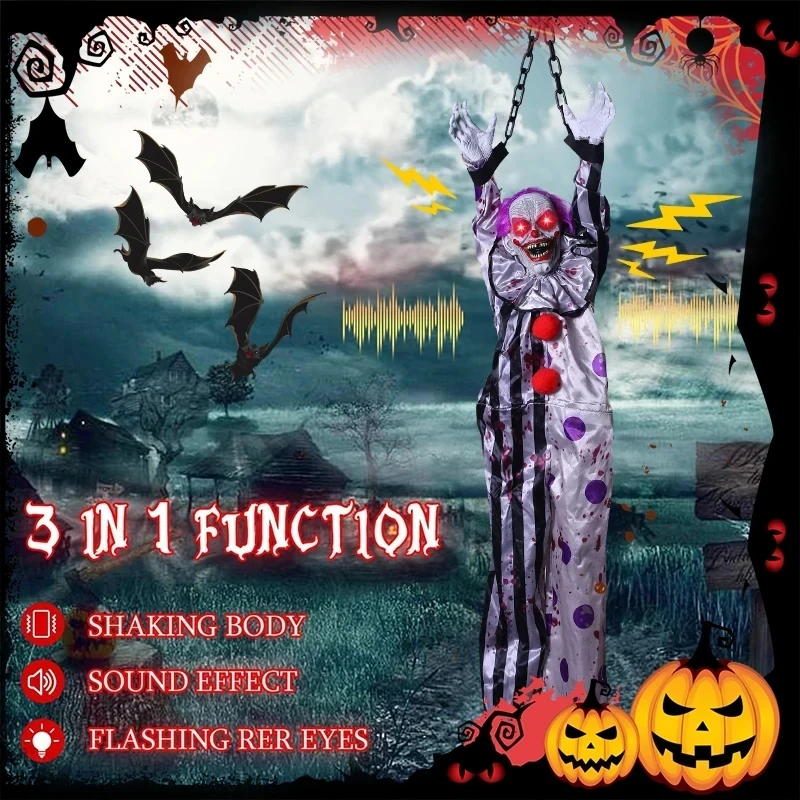 

Halloween Animatronic Hanging Decoration Animated Talking Scary Clown Electric Ghost Glowing Skeleton Female Ghost Horror Prop