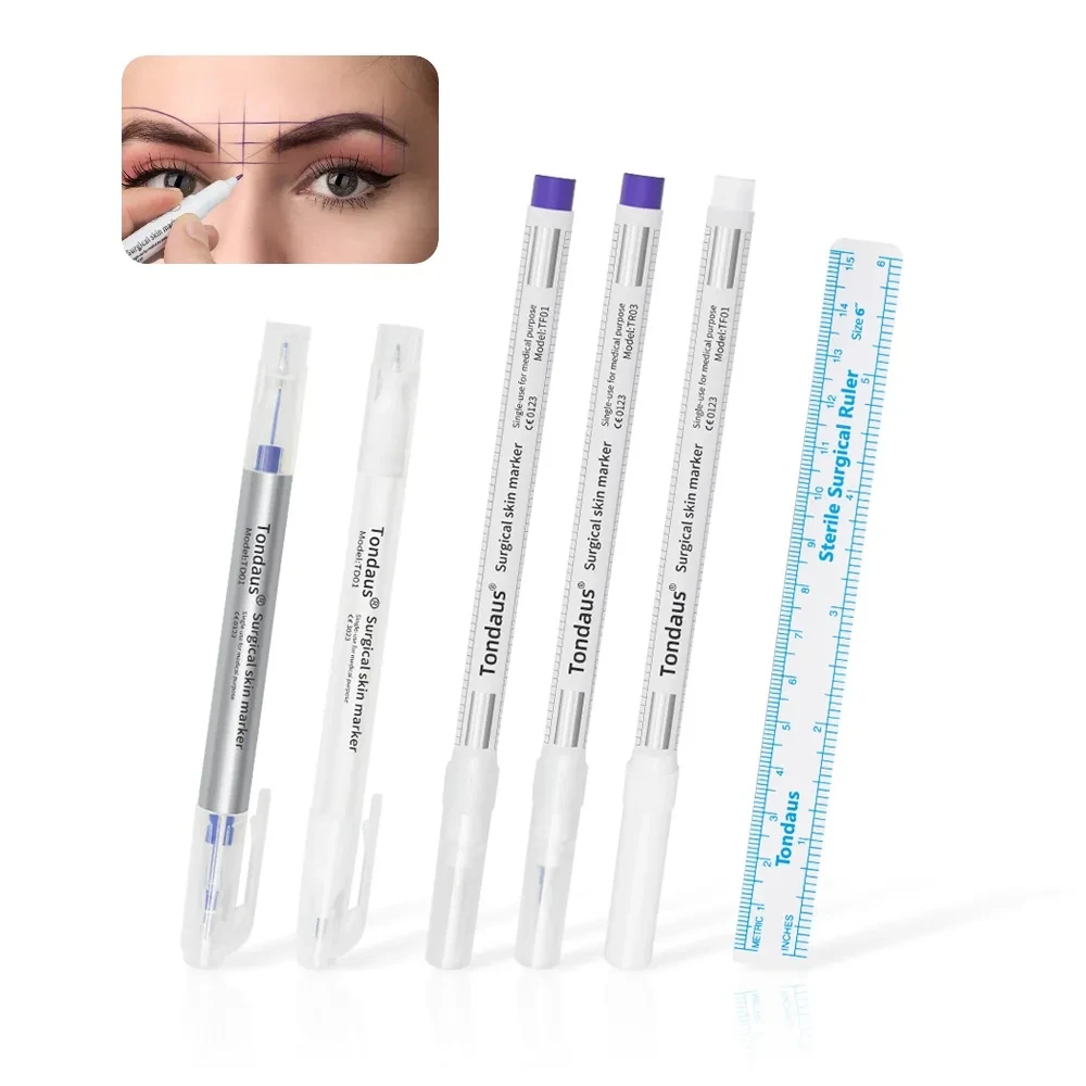 1pc Professional Surgical Sterile Skin Marker Pen Microblading Tattoo Eyebrow Lip Skin Marker Pen Measuring Ruler Set Tool