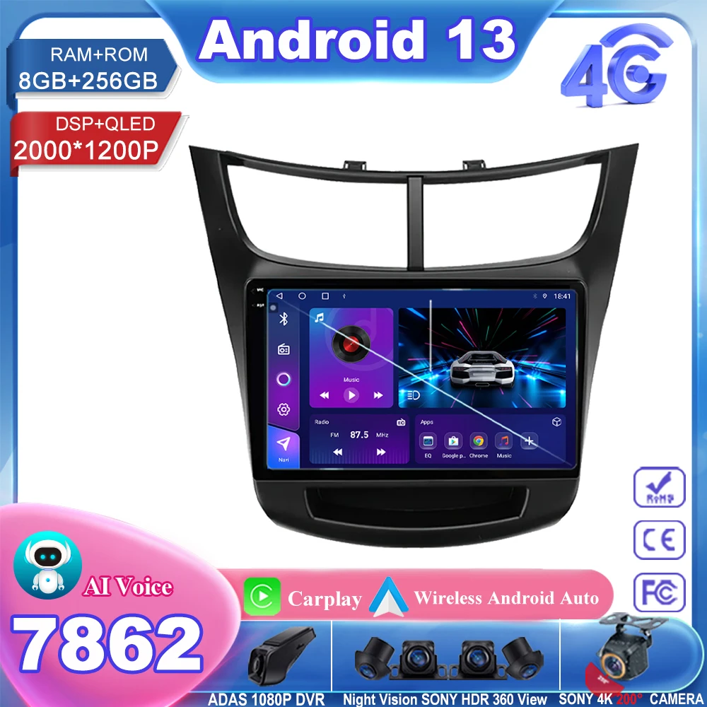 

7862 Car For Chevrolet Sail Aveo 2015- 2019 Android 13 5G wifi Radio Stereo Multimedia Player GPS Navigation HDR QLED Screen DVD