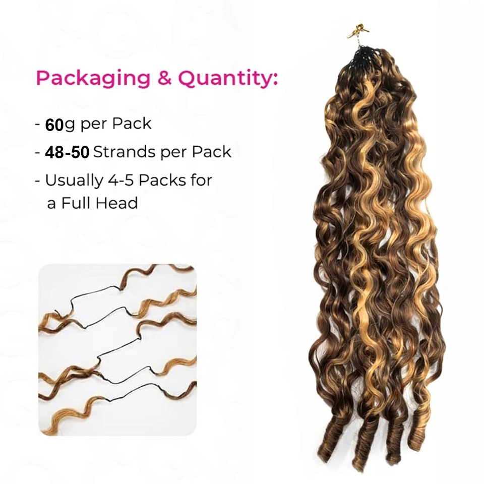 P4/27 Highlight Burmese Curly Feather Human Crochet Hair for Women 60g Pre-Separated Looped Invisble Curly Bundles Human Hair