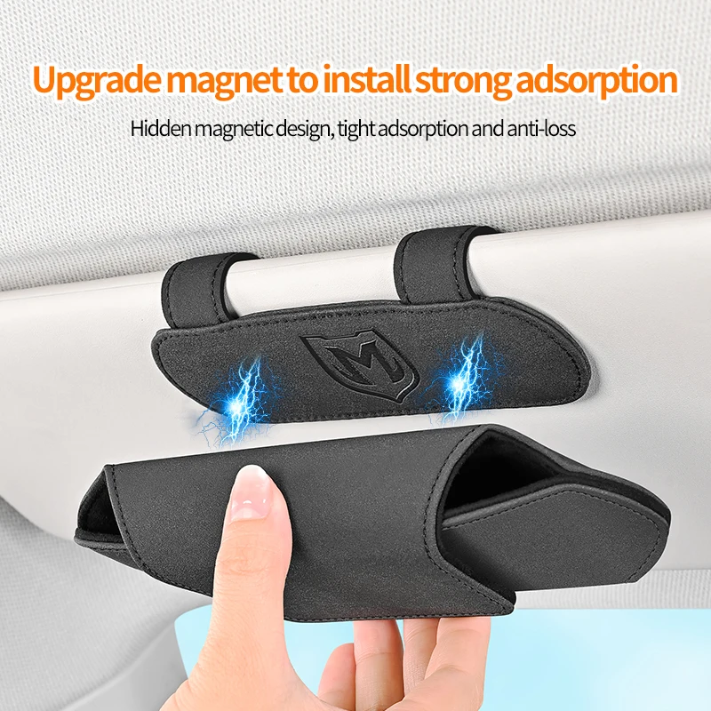Magnetisches Brillenetui für das Auto, universelle, multifunktionale Aufbewahrungsbox für die Sonnenblende, Brillenetui aus Wildleder für das Auto, Brillenhalter für die Sonnenblende. – Detail 8