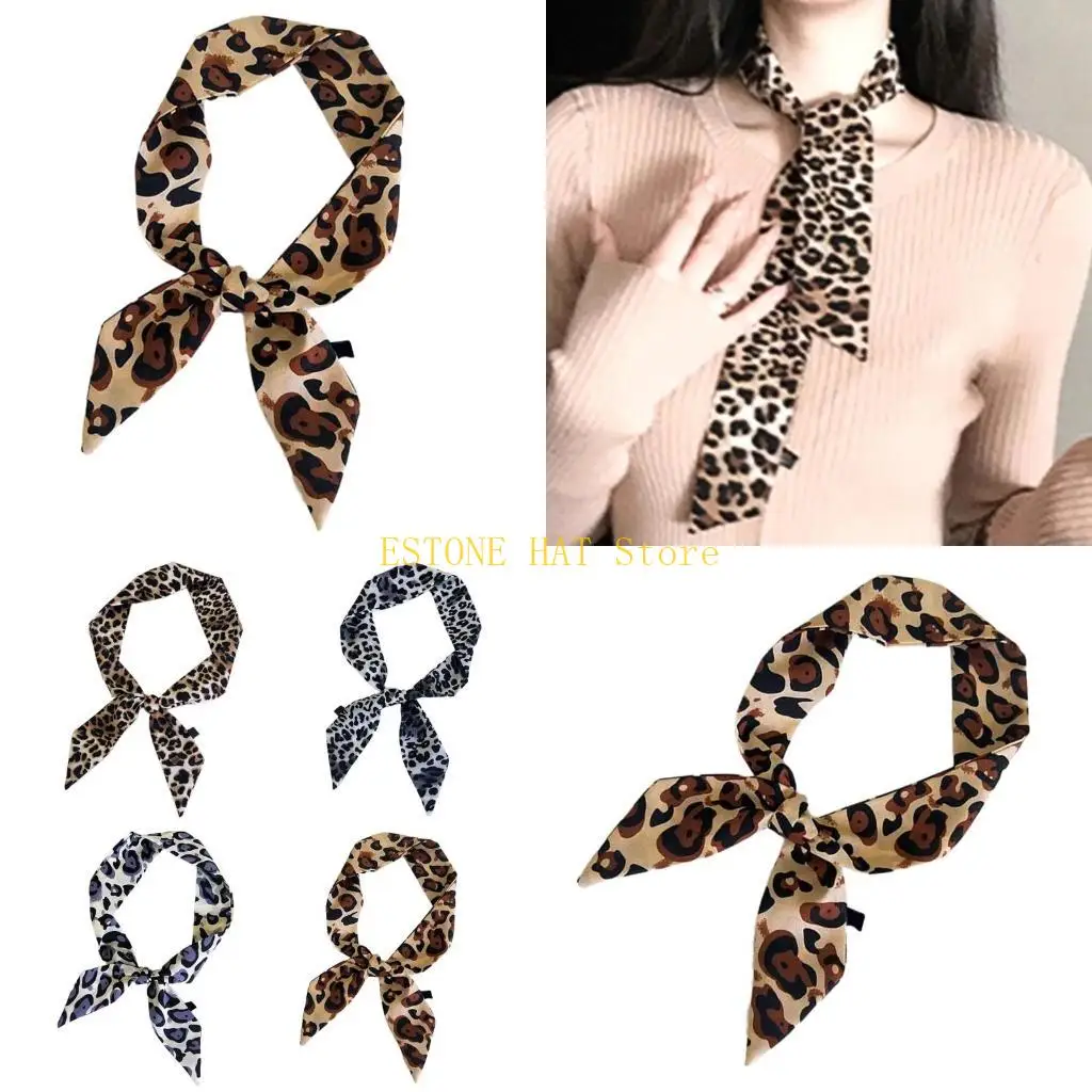 49MF Elegant Leopard Print Thin Scarf for Ladies Business Meeting Scarf Short Muffler For Work, Leisure, and Social Event