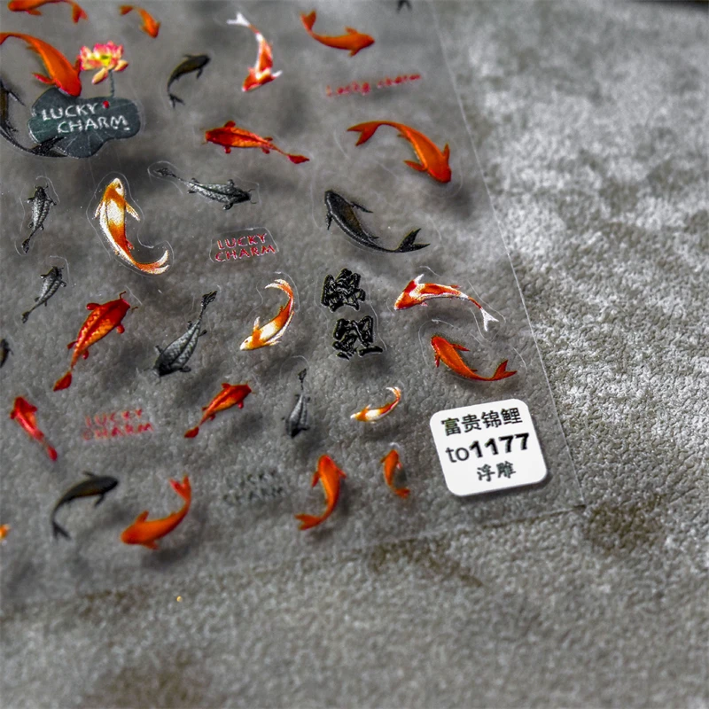 5d rico peixinho adesivos de unhas lótus carpa fitas arte do prego apliques artesanais criativos decorações da arte do prego