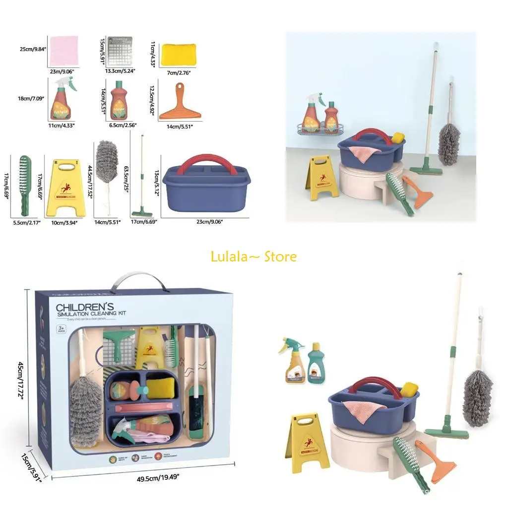 Y4QA Toy Model Cleaning Tools Plastic Realistic Mop Container Box Toy for Toddler3+