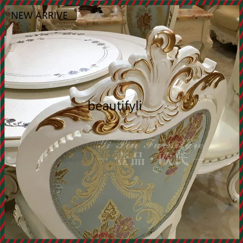 KK32  French Round Dining Table Solid Wood Piano Paint Table Pearl White Belt Turntable Dining Table