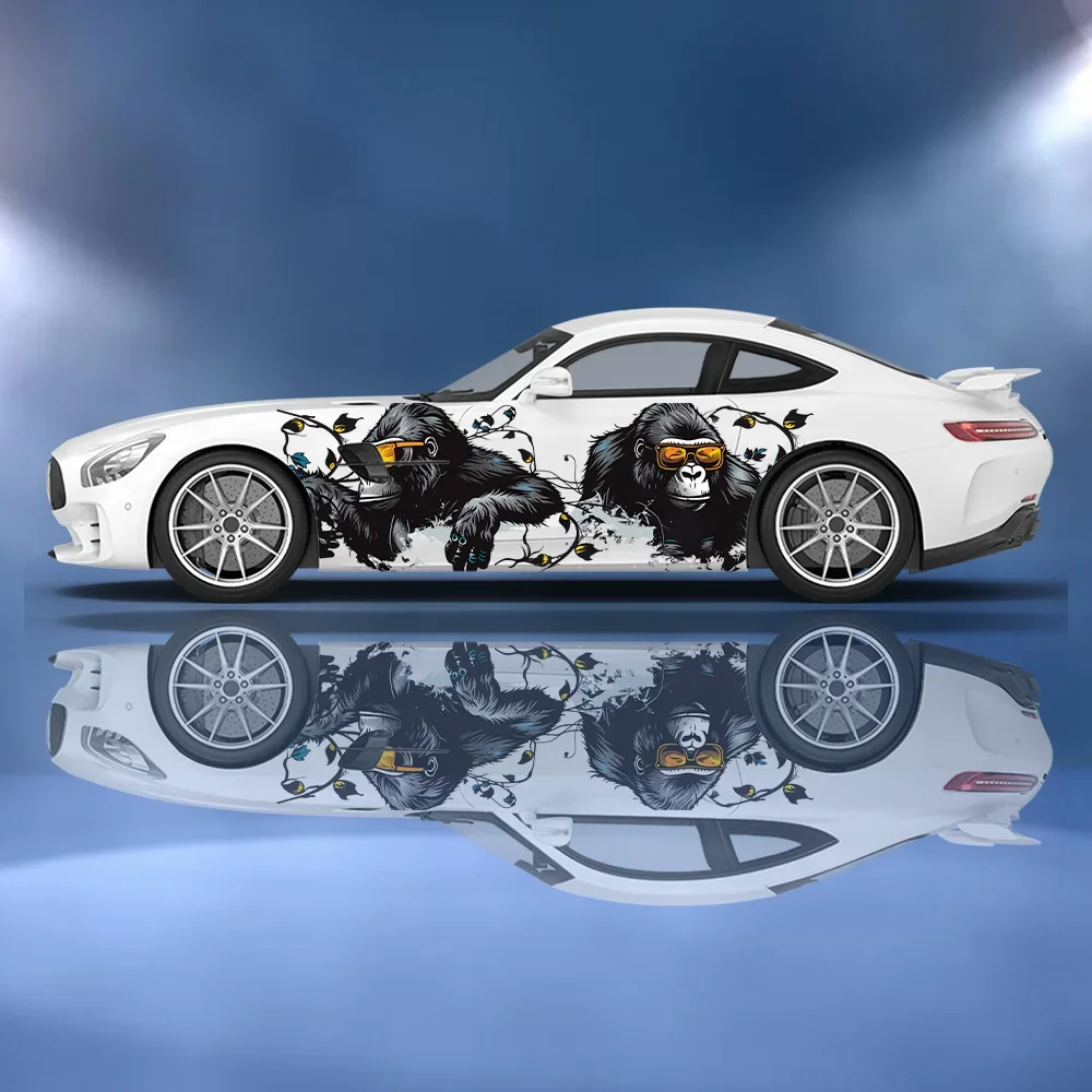 

Два гориллы в солнцезащитных очках, автомобильные виниловые наклейки, самоклеящаяся наклейка из ПВХ, подходит для украшения грузовиков, автоаксессуары