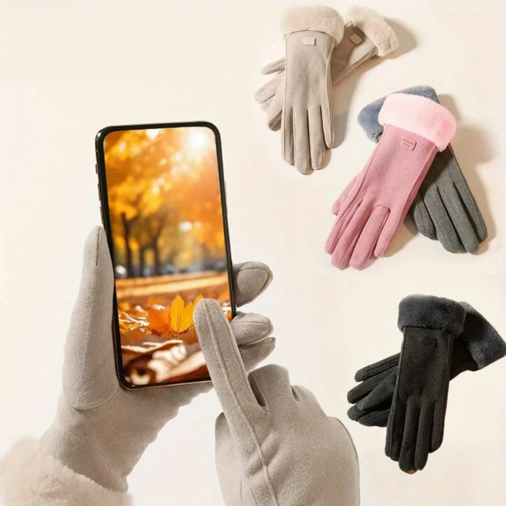 Frauen Winter Dicke Plüsch Handschuhe Mode Warme Wildleder Outdoor Guantes Dame Touchscreen Fahren Handschuhe Sport Radfahren Fäustlinge