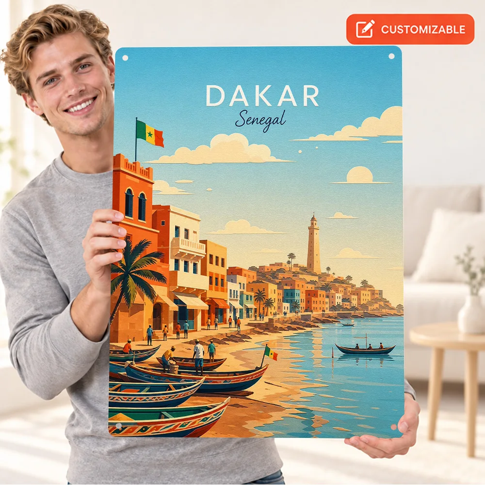 Dakar Senegal Aluminum Poster Retro Classic Tourism Graphic Wall Art For Hotel Lobby Personalized Metal Sign Globetrotter Gift