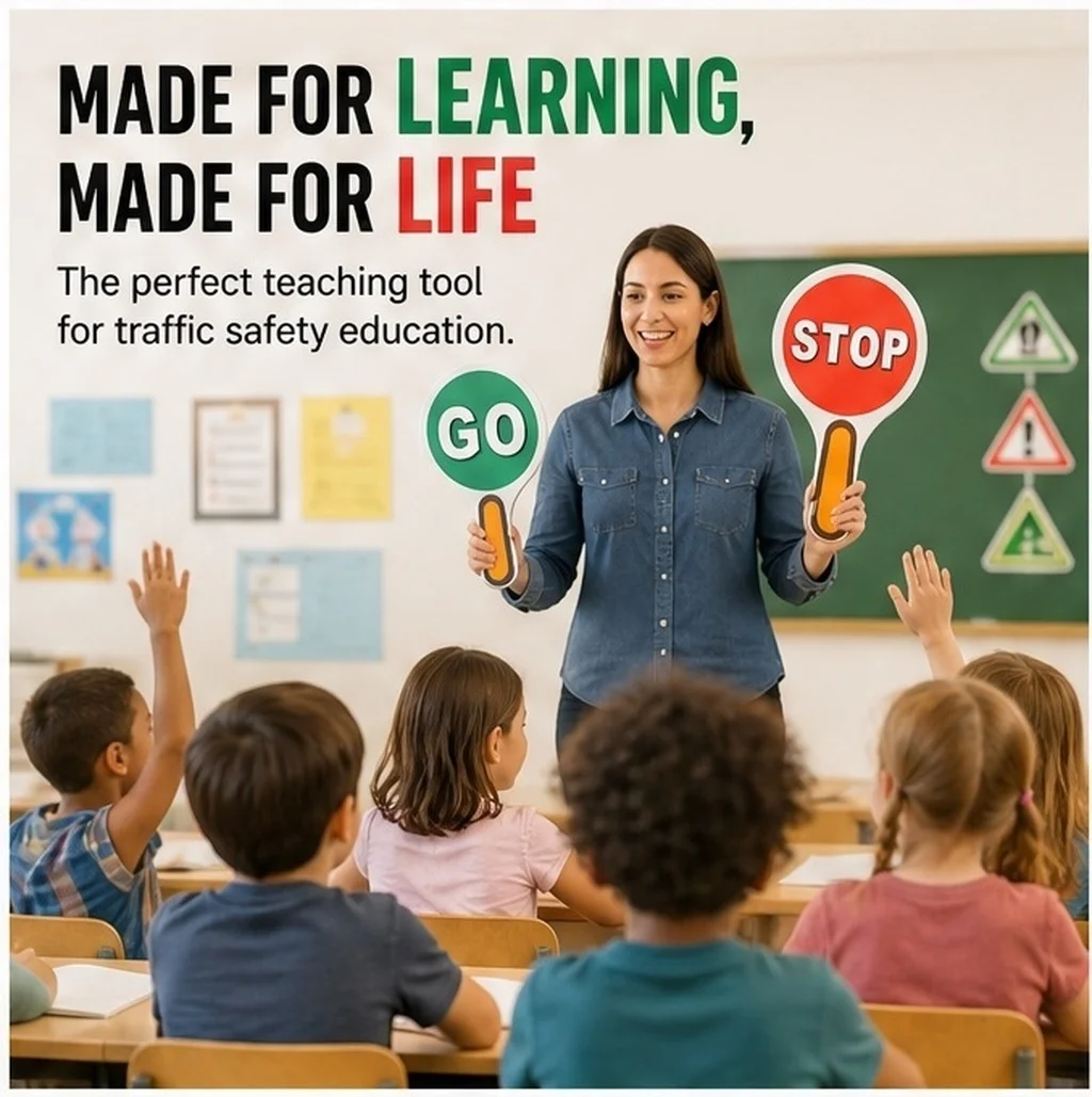 2Pcs Handheld Double-Sided Stop Signs Red Green Waterproof Portable Classroom Traffic Safety Control