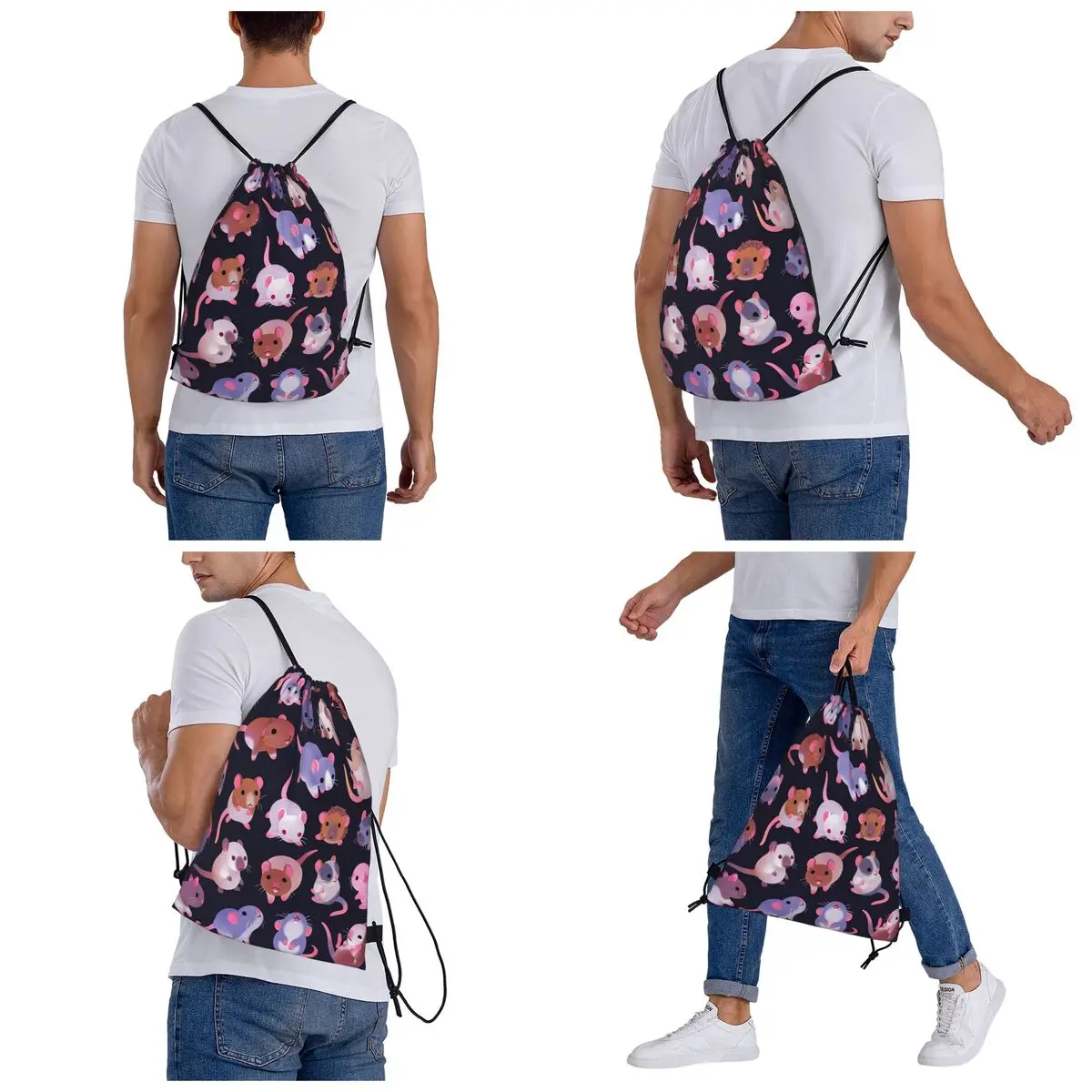 Fancy Rat - Dark Backpacks Fashion Drawstring Bags Shoes Bag Book Bags for Man Woman Students