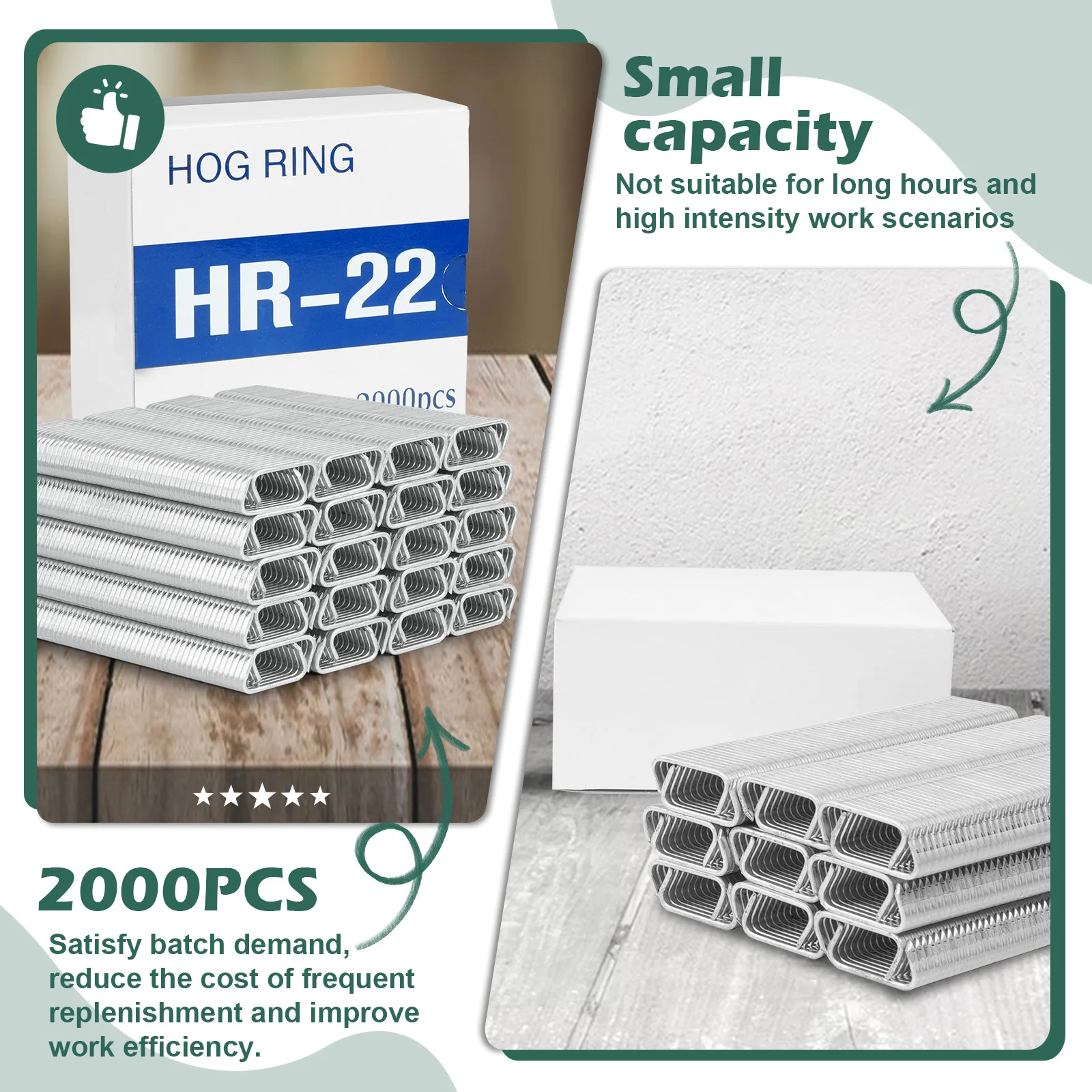 HR-22 15 Gauge 3/4'' Crown Galvanized D-Rings Hog Rings D Ring Staples for HR22 Hog Ring Plier D Ring Gun 1600 PCS/BOX
