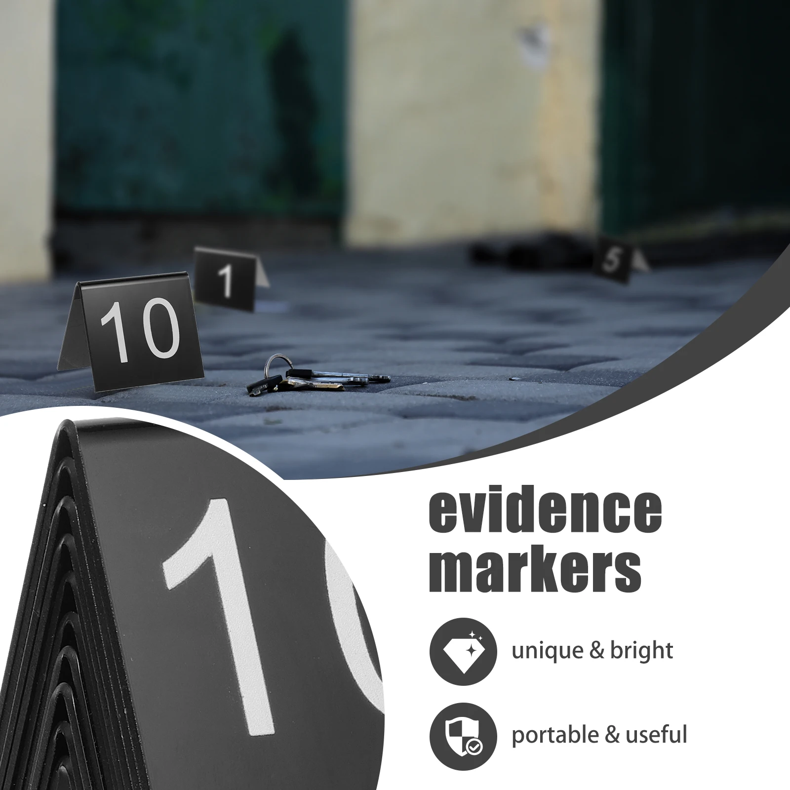 

10 pcs Detective Clue Cards 55x63mm Yellow Black Numbers Crime Scene Markers Table Signs Acrylic Evidence Labels Triangle Dining