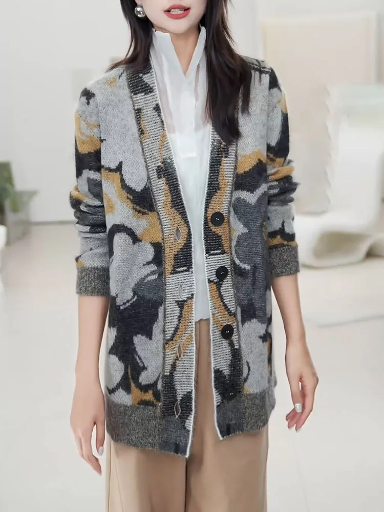 

Retro Color Blo Knitted Cardigan Autumn New Sle Large Size Ele Versatile Anti Aging Top Coat Korean Loose Fit Long Sl...