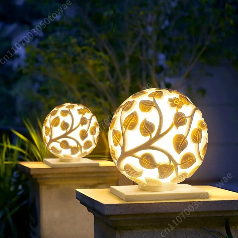 IP65 Waterproof Outdoor Solar Bollard Light With Artificial Stone Finish 3000K Color Temperature For Garden Wall Pillar Lighting