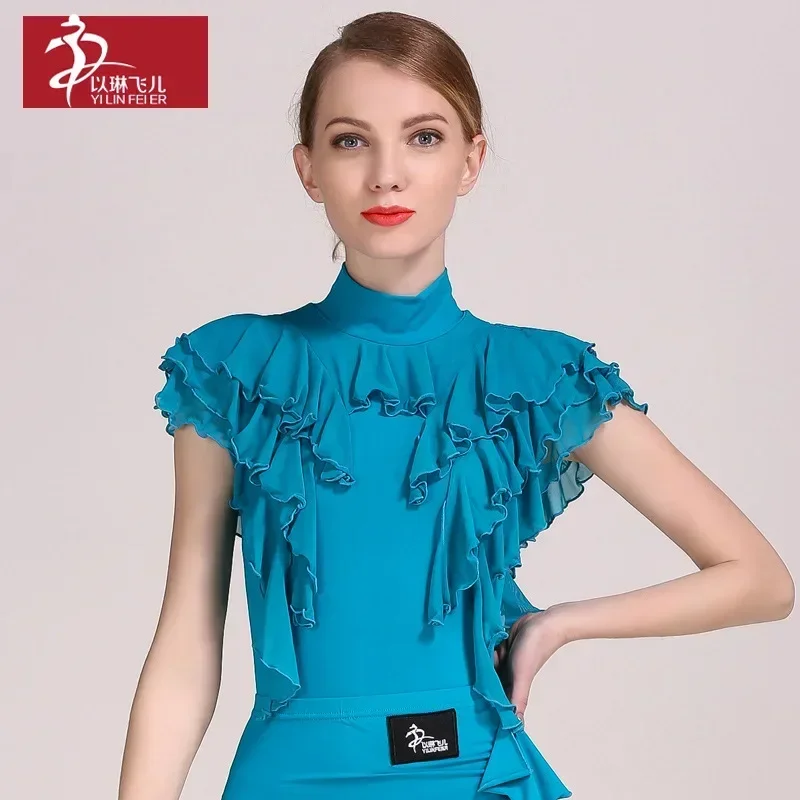 1pcs/lot woman latin dancing leotard  lady ruffles solid latin dancing top