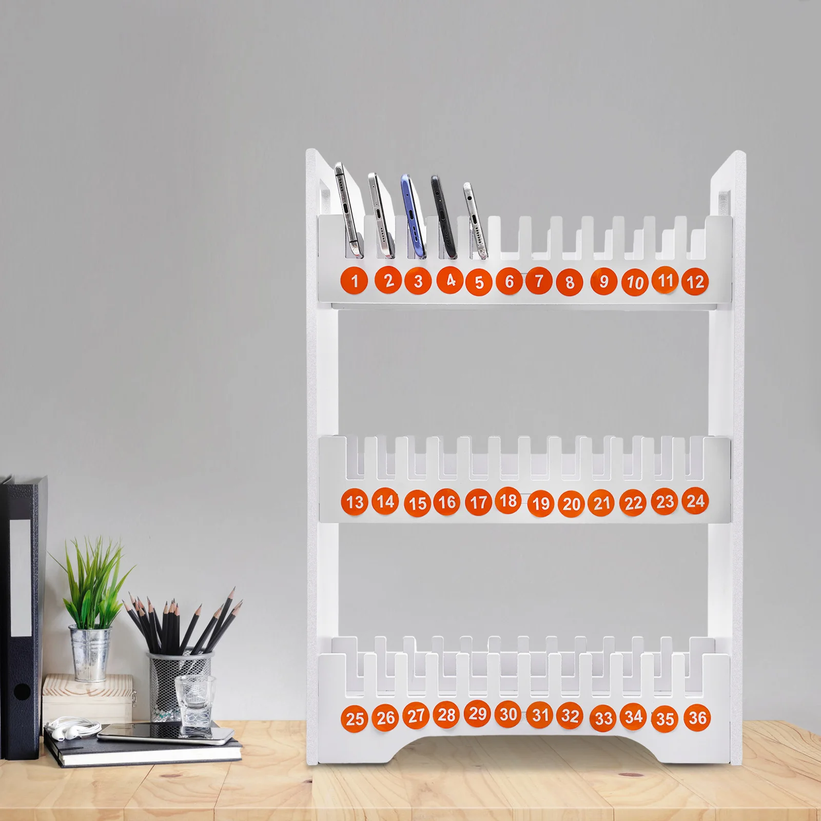 36 Slots Classroom Phone Holder, PVC Mobile Phone Storage Rack for Office Meeting Desk, Teacher Cell Phone Organizer with Numbered Labels, Anti-Distraction Charging Station Alternative for Students Employees