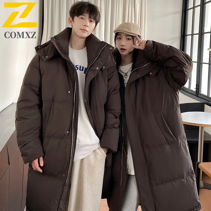 COMXZ Men's Cotton Padded Jacket Hong Kong Style Thick Warm Loose Snowy Padding Coat Travel Hooded High-Quality Padded Jacket