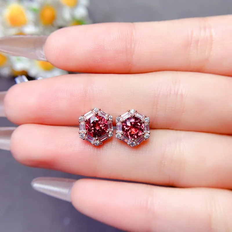 Natural Garnet Stud Earring 100% Real 925 Sterling Silver Jewelry Engagement Wedding Earrings for Women Bridal Gift