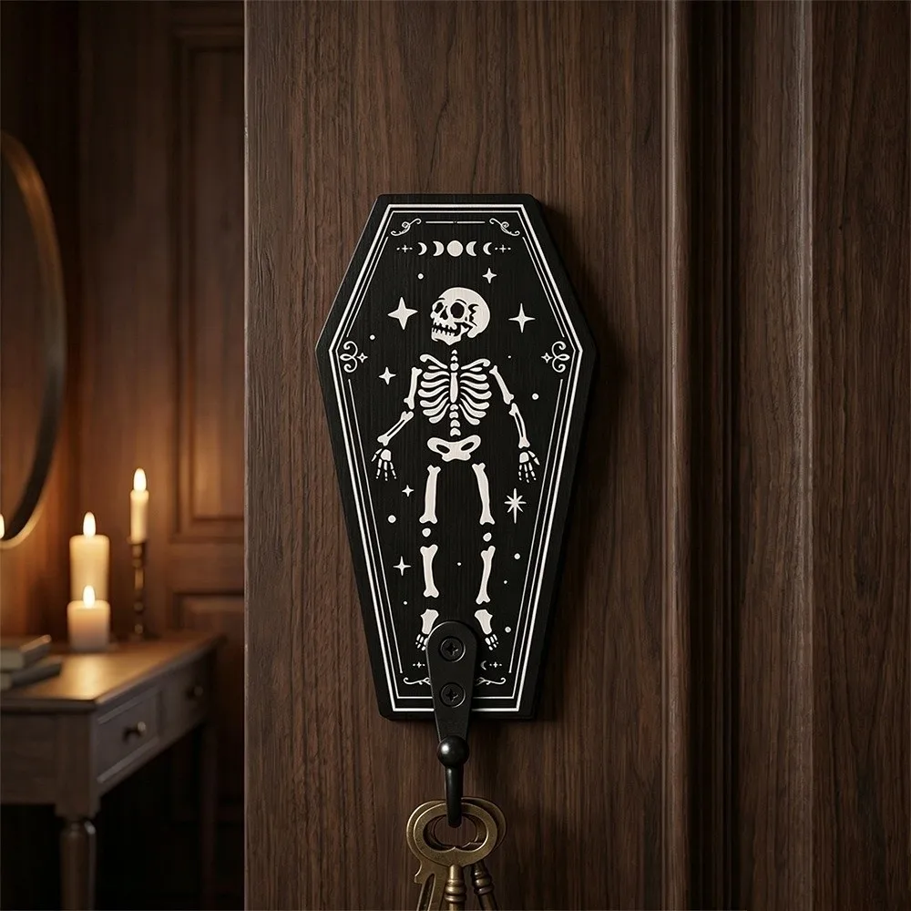 Characterful Wooden Halloween Skeleton Hook Star Moon Flower Wall Mounted Hook Space Saving Gothic Decorative Hook Small Space