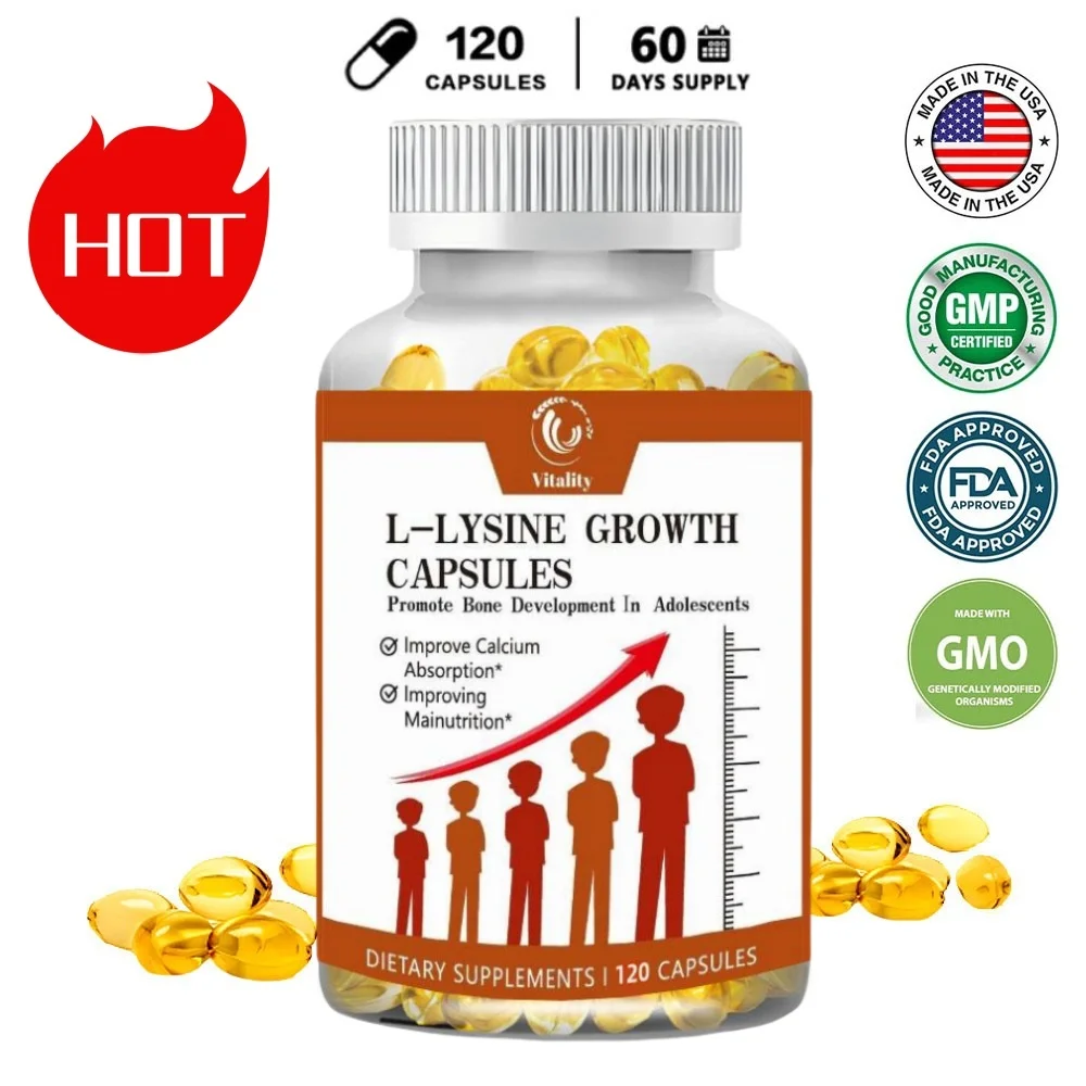 L-Lysine Capsules Vitamin Minerals for Physical Growth Hormone Height Booster Diet Supplement Bone Health for Child Adult