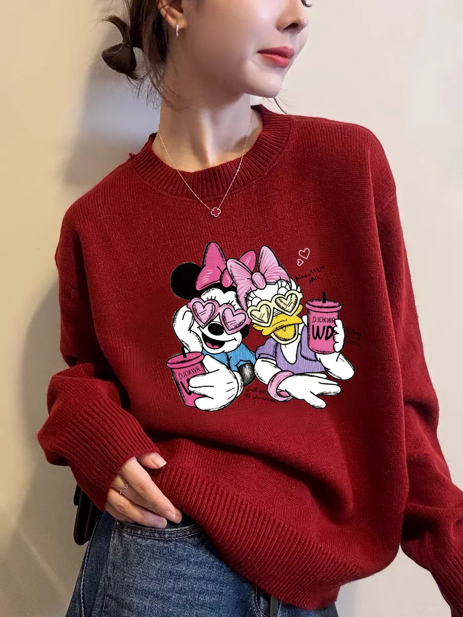 

Женский вязаный свитер свободного кроя на флисовой подкладке, утепленный, для осени и зимы, 2026 год, красный, праздничный, повседневный стиль