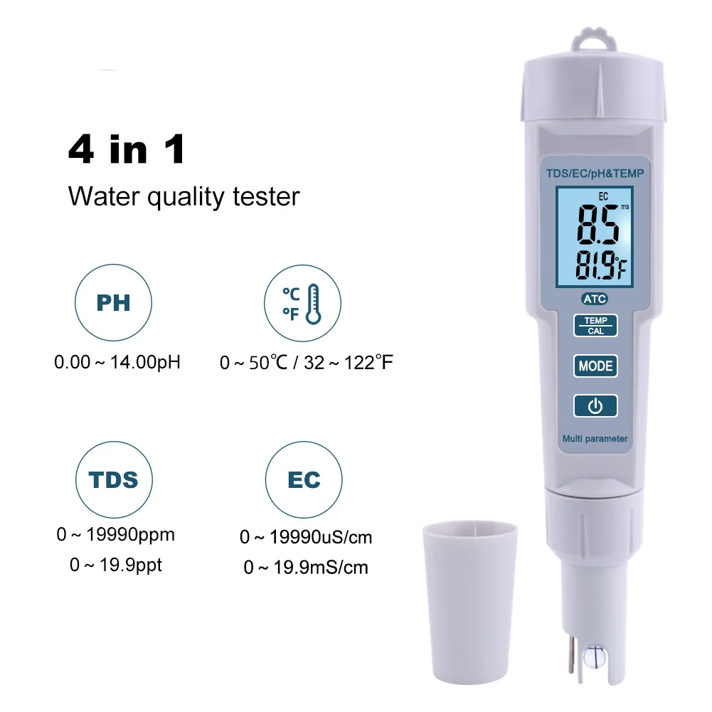 

PH Meter / Tds / Ec / Digital Temperature Meter Water Quality Monitor Tester for Swimming Pools, Drinking Water test
