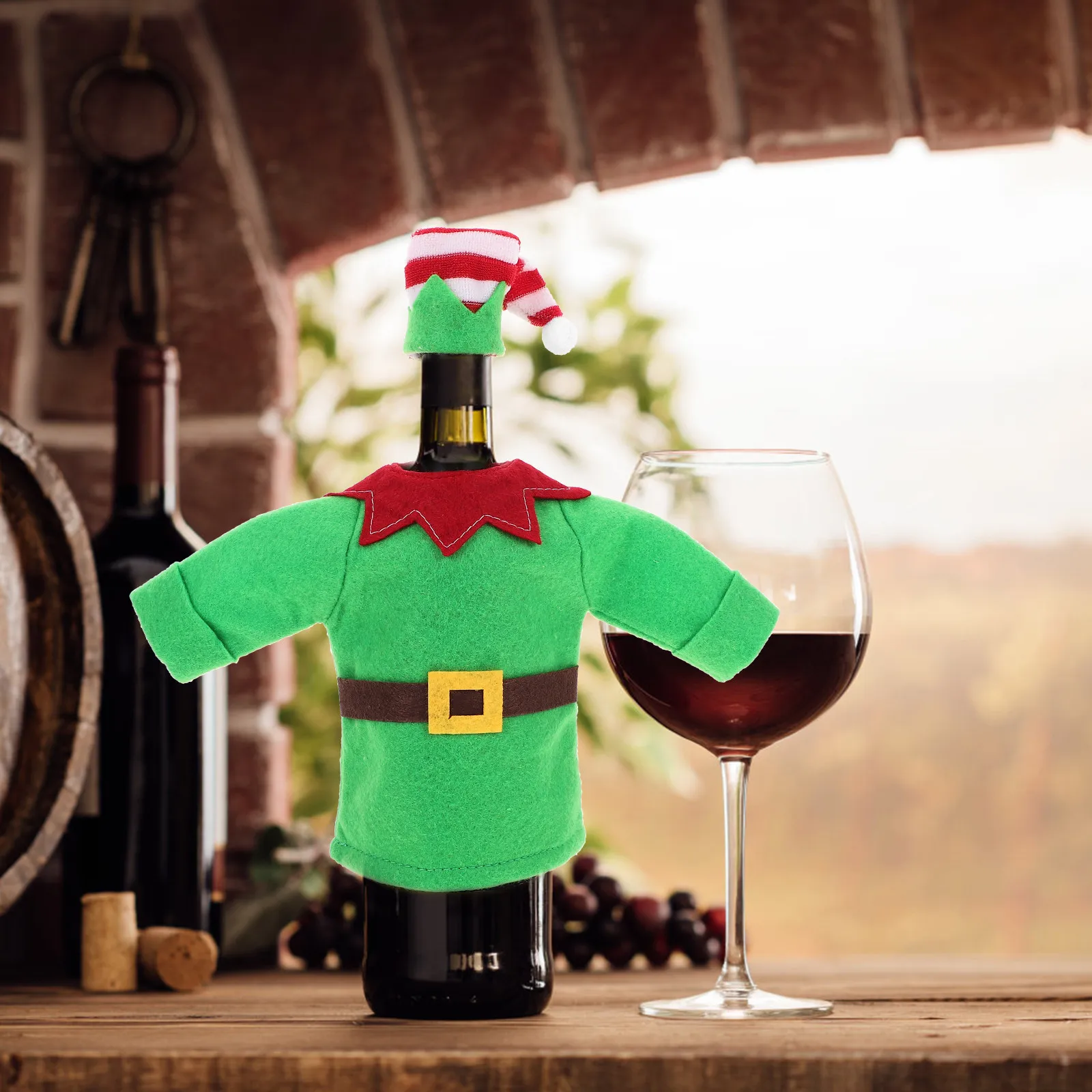 1Set Decorative Wine Bottle Hat Elf Style Non-Woven Fabric Christmas Bottle Cover for Decoration Wine Ornament Xmas