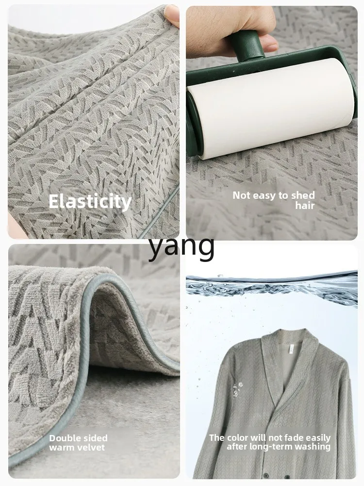 LMM new Chinese pajamas men's autumn and winter fleece thickened long-sleeved island fleece coral fleece home