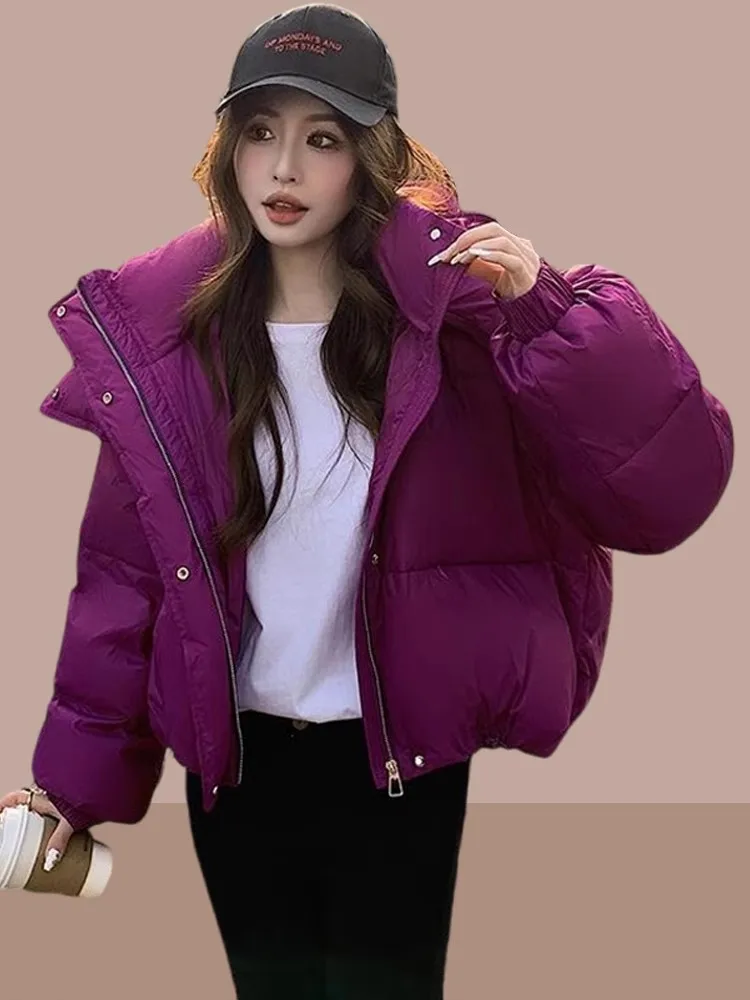 

Женская утепленная короткая куртка из хлопка с капюшоном на молнии, осенне-зимнее пальто в корейском стиле, однотонное, удлиненное