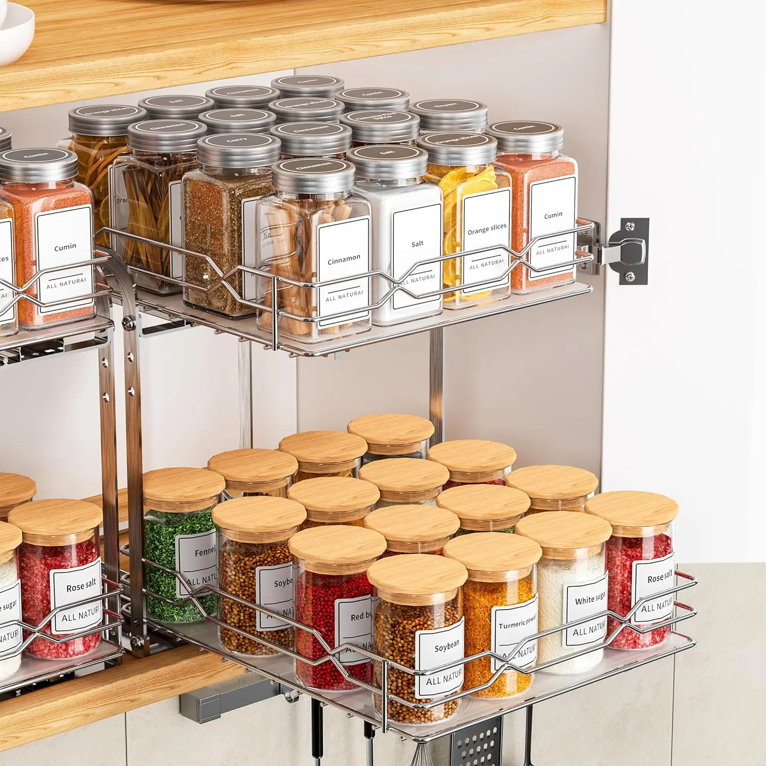 

Pull Out Spice Rack, 2 Tier Spice Organization for Cabinet, Heavy Duty Spice Rack, 9-1/4 inch Wide - Spice Racks for Inside C
