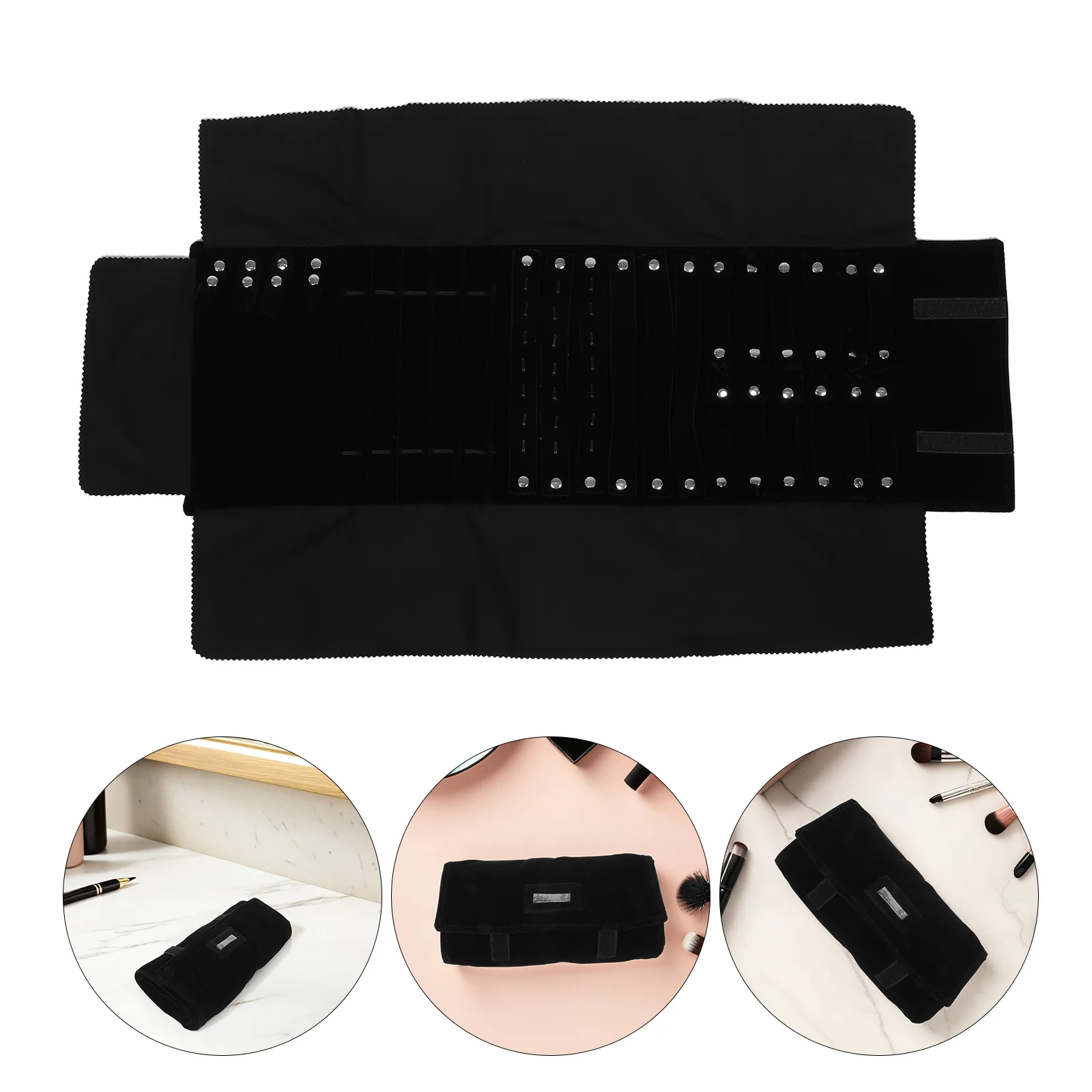 

Travel Jewelry Organizer Roll Pouch Multi-Compartment Storage Bag Soft Protective Case for Rings Earrings Necklaces Watches