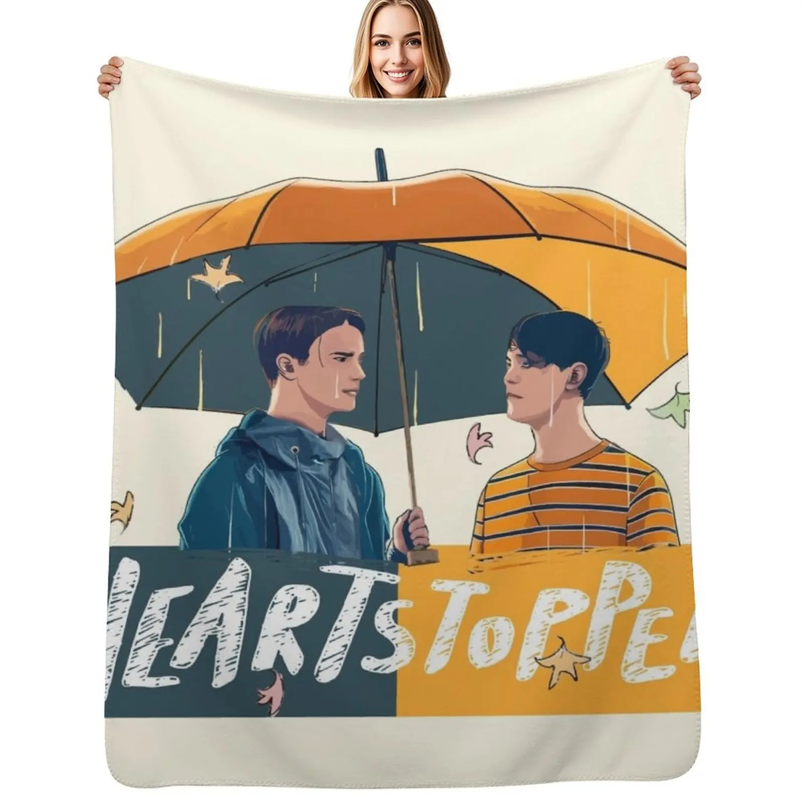 

Heartstopper - Nick & Charlie Umbrella Scene Vectorized Throw Blanket Elegant Warm Throw Blanket for Hotel Home