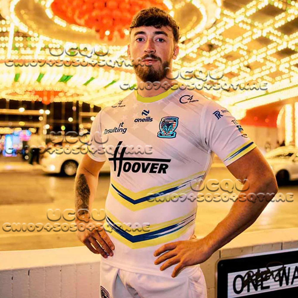 

Новинка 2025 года, спортивная одежда Warrington Wolves для мужчин и женщин, английская модная свободная дышащая быстросохнущая футболка для регби с короткими рукавами
