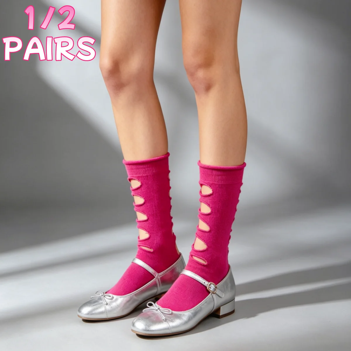 

1/2 Pair of Rose-Red Hollow-Out Socks Designed Specifically for Women, Mid-Calf Socks, Y2K Style Ripped Hollow-Out Ankle Socks, Summer Breathable and Fashionable Socks, Suitable for Music Festivals, Streetwear, Festive Events, and Everyday Wear