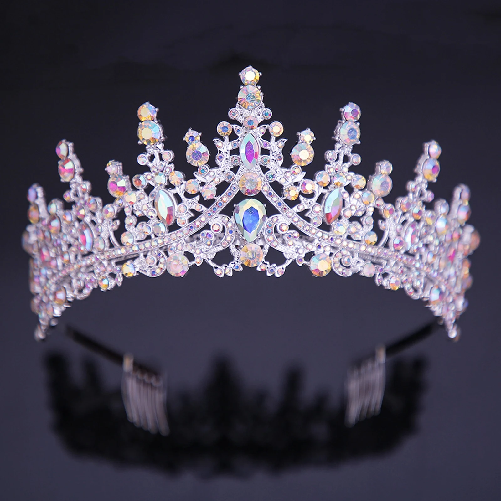 공주 크라운 크리스탈 티아라 여자 여자 헤어 액세서리 절묘한 반짝 이는 라인 석 라운드 크라운 코스프레 의상 생일 선물