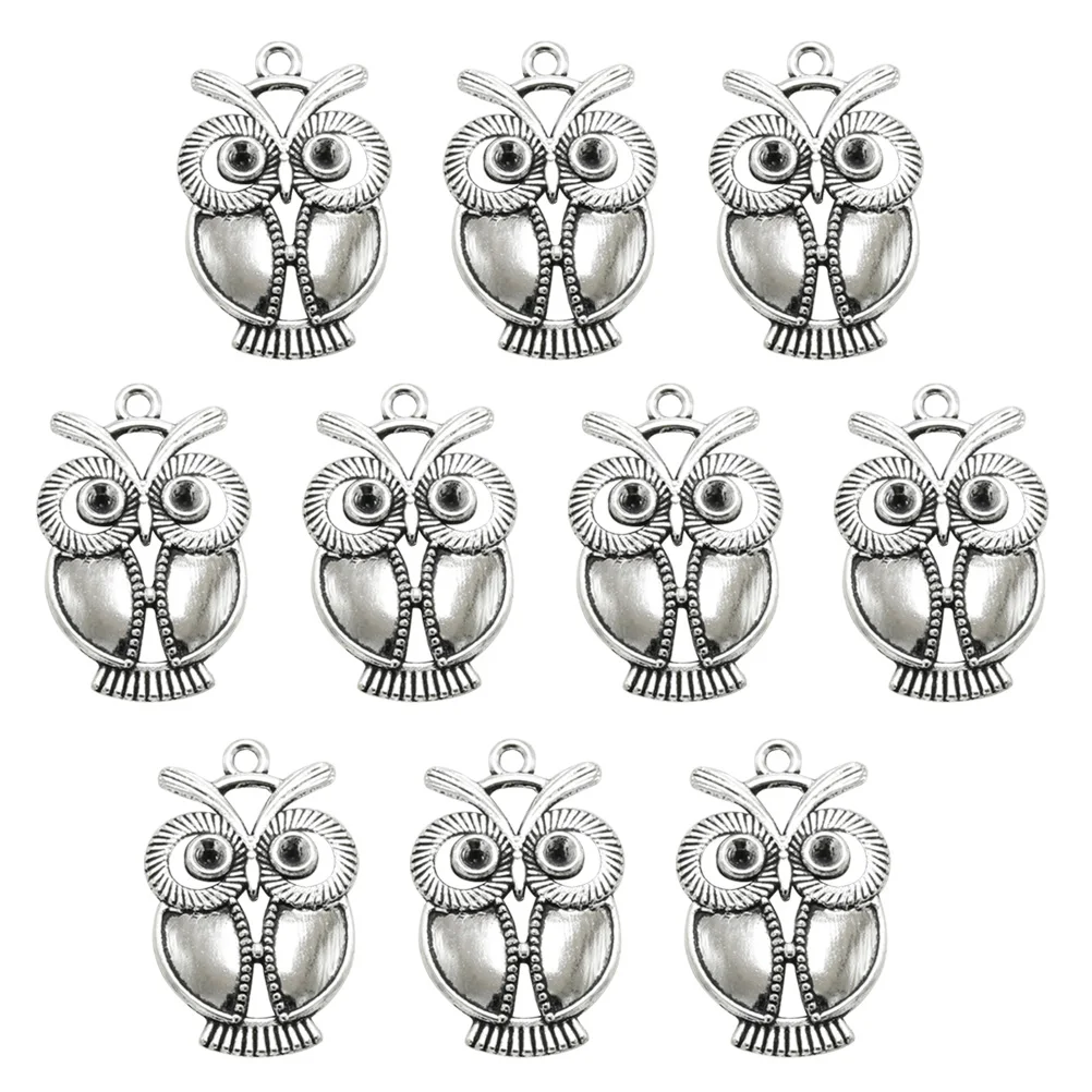 

10 PCS Owl Necklace Pendant Jewelry Making Pendants Charm Ancient Silver DIY for