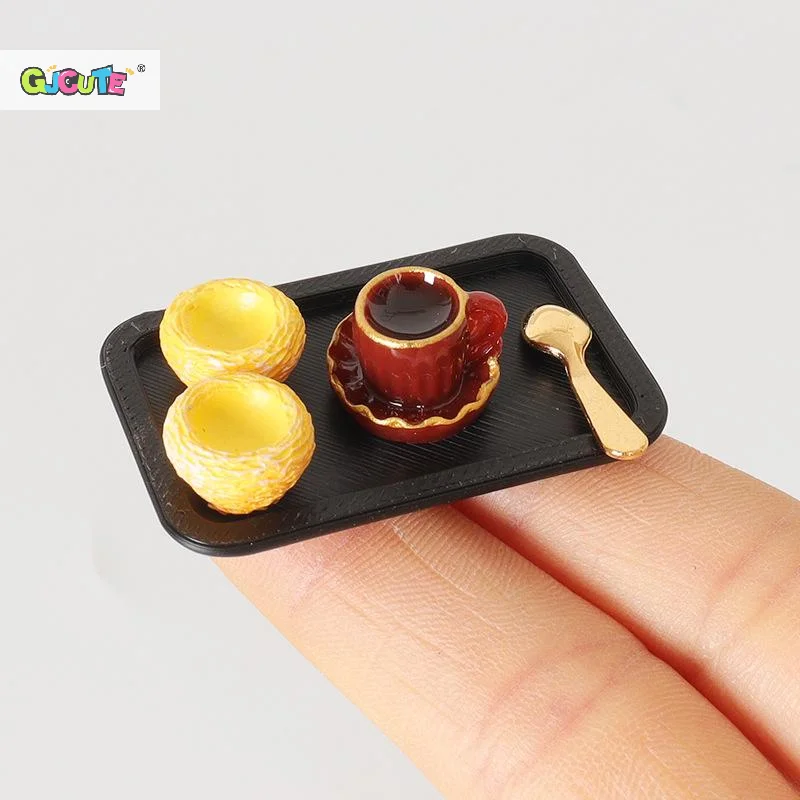 Afternoon Tea Scene Decor Miniature Dollhouse Coffee Dim Sum Tray Set Mini Kitchen Food Decor Accessories Kid Pretend Play Toys
