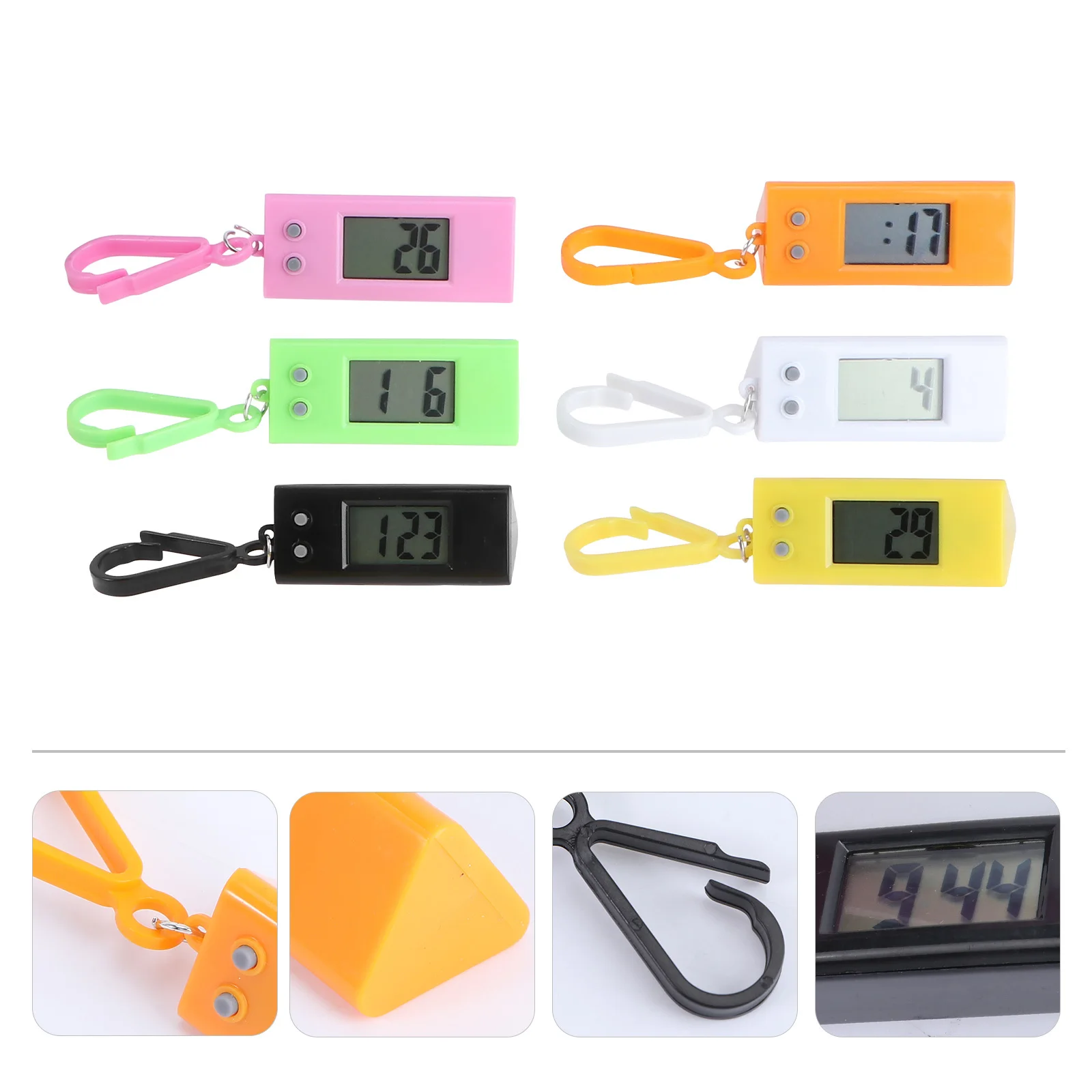 

6pcs Electronic Watches Keychain Digital Display Portable Small Size For Belt Loop Backpack Use Key Ring Watch