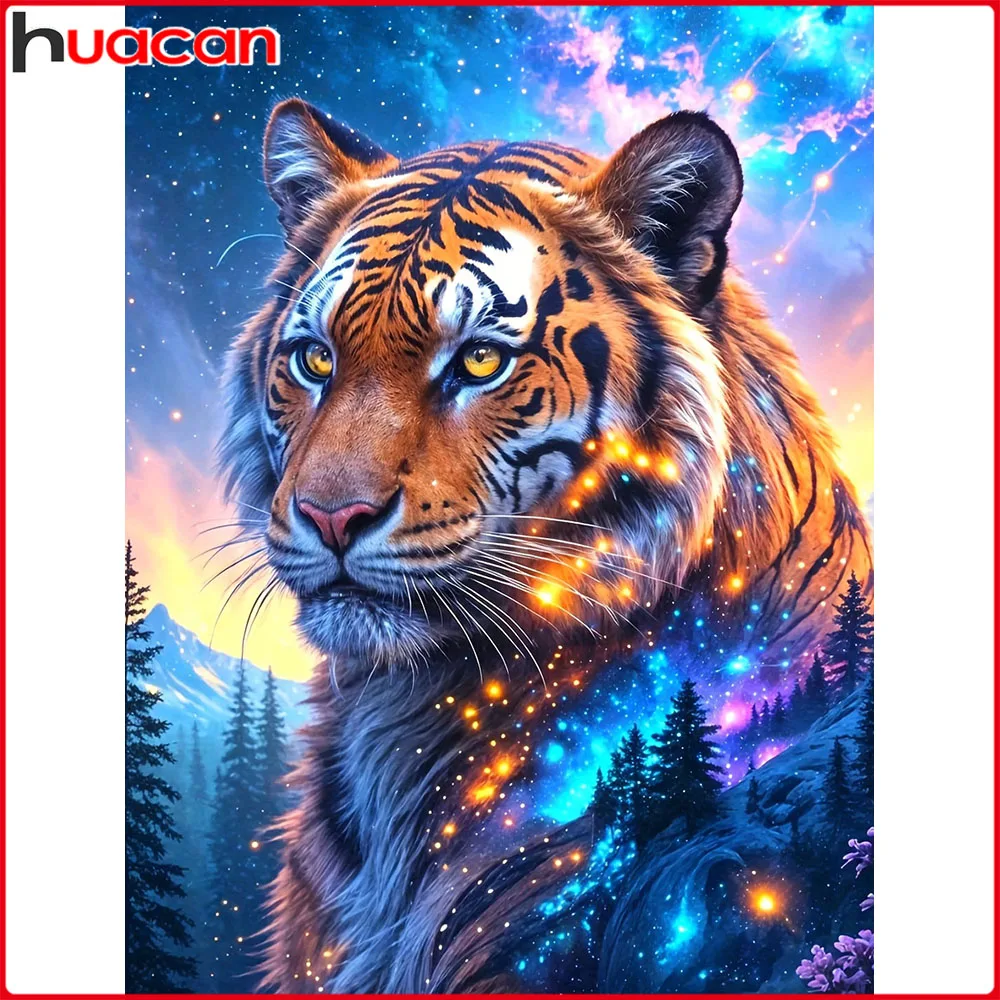 

Huacan Diamond Painting Tiger Starry Sky Diamond Embroidery Animal Landscape Complete Kit Handmade Gift